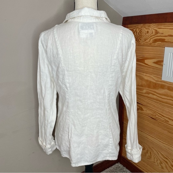 Flax 100% Linen Collared Button Up Long Sleeve Shirt Blouse Small S Cream White - Picture 2 of 9